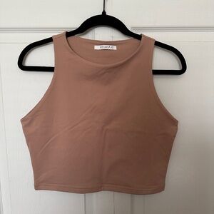 Blush Pink Double Lined HIgh Neck Crop Tank Large